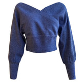 Women Knitting Sweaters V-Neck Lantern Sleeve Loose Streetwear Casual Femme Thick Warm Pullovers Knitwear