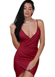 Sexy Straps V Neck Ruffles Slit Mini