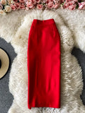 Office Lady Red/Black Pencil Skirt Women Elegant High Waist Split Faldas Female Casual Slim Bodycon Saias OL Autumn New