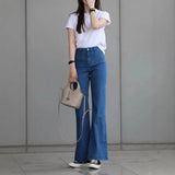 Retro Blue Trumpet Jeans Women Autumn And Winter New Small Man Without Legs High Waists Thin Horseshoe Horn