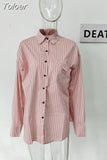 Fashion Women's Shirt Lapel Single Breasted Asymmetric Pockets Pink Stripe Sunscreen Blouse Female Summer 2023 New