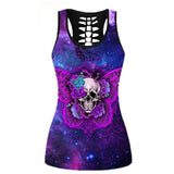 Top Women 3D Skull Print Vest Hollow Out Camisole Tops Ladies Casual Gym Workout Tees Summer Fashion Gothic Clothes