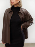 Winter Black Leather Jacket Women Loose Thin Moto Turndown Collar Jacket Fashion Button Streetwear Lady Outerwear