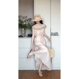 Atmosphere Feeling A Word Shoulder Pink Dress Women's Seaside Vacation High-End Fairy