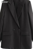 2023 Women Double Breasted Loose Blazer Office Lady Loose Classic Coat Basic Suit Jacket Female Chic Outwear