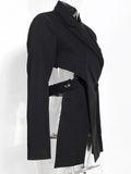 Women Black Cross Bandage Short Blazer New Lapel Long Sleeve Loose Fit Jacket Fashion Tide Spring Autumn 2023