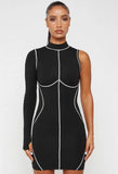 Print Lines Single Sleeve Turtleneck Bodycon