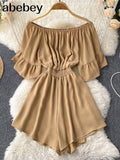 Slash Neck Jumpsuits Shorts Casual Summer Women Overalls Solid Ruffles Playsuits 2022 Sexy Ruffles