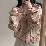 Cable Knit Loose Zip Up Cardigan-Outfit
