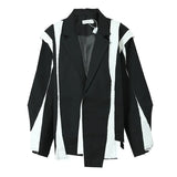Women Black Irregular Color-block Big Size Blazer New Lapel Long Sleeve Jacket Fashion Tide Spring Autumn 2023