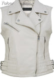 2023 Spring Autunm Women Fashion Black Faux Leather Vest Jackets Lady Bomber Motorcycle Cool Outerwear Zipper
