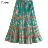 2023 Summer Skirt Women Paisley Floral Print Skirts Casual Vintage A-Line Beach Skirt saia Jupe Femme faldas Midi