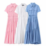 New Belt Shirt-Style Splicing Dress