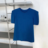 Puff Short Sleeve Designer Shoulder Pad T-Shirt Blue Black Summer Women T Shirt