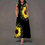 Sleeveless Dress Female Positioning Print Dress Bohemian Retro Long