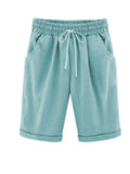 Summer Cotton Shorts Women Elasticity Waist Harajuku Lace Up Green Women's Oversize 8XL Knee Length Pants Trousers