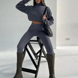 Suit Women Cropped Long Sleeve Turtleneck Sweater And Elastic Waist Pencil Pant Female Tracksuit Fashion 2022 Casual