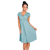 Women Dresses A-Line Solid Short Sleeve V-Neck Fit Clothing Robe Vintage 50s 60s Rockabilly Dress