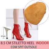 New Stye Salsa Jazz Outdoor Indoor Social Latin Dance Shoes for Dancing Women High Heels Ballroom Mesh Red Professional