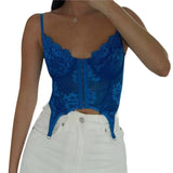 Sexy Lace Corset Cami Hollow Out Tank Top Female See Through Club Party Streetwear Sleeveless Slim Black Goth Crop