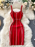 Women Knitted Strap Dress Korean Sleeveless Slim Pencil Dresses V Neck Sexy Off Shoulder Bodycon Short