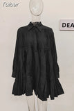 Fashion Women's Shirt Dress Lapel Loose Flods Spliced Long Sleeve Above Knee White Big Swing Dresses Spring 2023 New