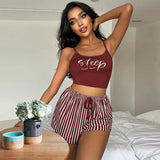 Sling Pyjamas Women's Sleet Shorts Set Letter Striped Print Lady's Home Clothes Can Be