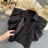 Retro Solid Blouse Women Korean Flying sleeve Casual Tops Spring Fashion Streetwear