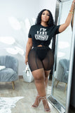Mesh Shorts Letter Print Slit T-Shirt Two Piece