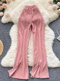 Fashion Women Long Pants Solid High Elastic Waist Full Length Split Leg Trousers 2023 Spring Autumn Casual Female