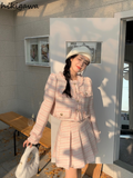 Jackets for Women Fashion Tweed Puff Sleeve Outwear Crop Tops O-neck Long Sleeve Temperament Korean Chic Vintage