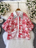 Sweet Hollowed-Up Foam Sleeve Shirt Women 2025 Summer New Small Temperament Diamond