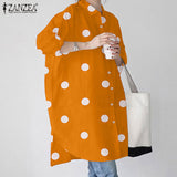 ZANZEA Autumn Women Full Sleeved Blouse Buttons Down Baggy Shirt Loose Polka Dots printed Casual Fashion Retro Elegant