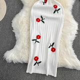 Summer Fashion Temperament Short-Sleeved Round To Receive Waist Thin Long Embroidery Knitted Coat