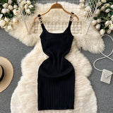 Women Sexy Knitted Pencil Dress Sleeveless Off Shoulder Elastic Slim Party Dresses Summer Fashion Sheath Strap