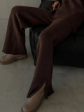 Sweater 2 Piece Set Women Loose O-Neck Knit Pullovers+Wide Legs Pants Sets 2022 Oversized Solid Slit Knitted