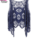 Hippie Froral Patch Design Vest Retro Vintage Crochet Summer Beach Cover Up Top Asymmetric Open Stitch Kimono