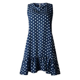 New Women Summer Dress Polka Dot Chiffon Sleeveless Beach Mini Dress Casual Blue Sundress Fashion Plus Size For