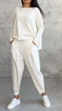 New Women's Pure Color Round-Neck Long-Sleeved Suit Women's Pocket Trousers Trousers