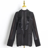 Vinatge Loose Women Blazer Notched Collar Long Sleeve Patchwork Button Suit For Female Fashion Clothing