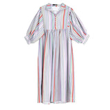 Women Striped Spliced Long Shirt Dress New Stand Collar Three-quarter Sleeve Loose Fit Fashion Spring Autumn 2023