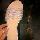 Summer Glitter Slippers Women Shoes Flat Sandals Rhinestone Beach House Ladies Slippers Bling Slides Black