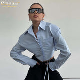 Fashion Blue Woman Blouses 2022 Auutmn Lapel Long Sleeve Ladies Shirts Elegant Slim Crop Tops Female Clothing