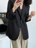 Back Split Silhouette Double Breasted Plus Blazer Beige Khaki Black Autumn Women