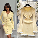 Luxury Famous Knitted Dress Woman Autumn Wooden Ear Over The Collar To Slim Beautiful Sister Mid-Long
