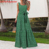 Print Bohemian Long Dress Celmia Women 2022 Summer Elegant Sleeveless Beach Maxi Sundress Casual Belted Party