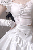Clothes Fashion Two Piece Set for Women Sweet Puff Sleeve Crop Tops Irregular Ruffles A-line Skirt Suit Fashion Y2k