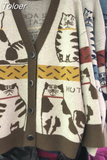 Fall 2023 Women's Sweater Clothing Fashion Cat Animal Cardigan Woman Oversized Tops Korean Knit Sweaters Coat Pull