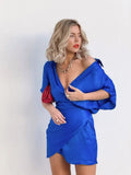 Graduation Party Gift Sexy Turn Down Collar Klein Blue Mini Shirt Dress Summer Fashion High Street Comfort A Line Party Dresses For