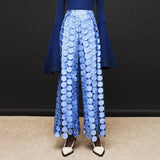 Toloer Temperament Round Piece Design Sense Tassel Hollow Out Embroidery High Waist Wide Leg Pants Spring 2024 New Straight Leg Pants-Outfit